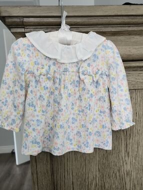 Janie and Jack White-Collar Floral Long Sleeve Top with Pastel Print